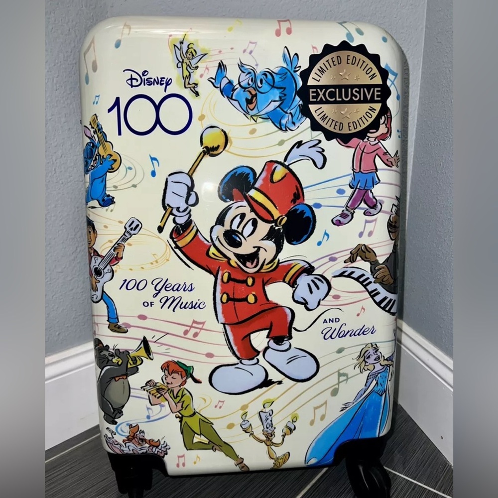 Disney Hard Shell Luggage 100 Years Of Music Bioworld 20” Limited Edition NWT